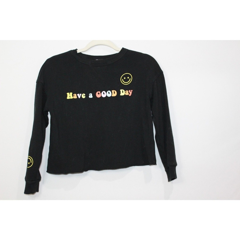 ArtClass Girls Black Have a GOOD Day Smiley Face Graphic Long Sleeve Tee L 10-12